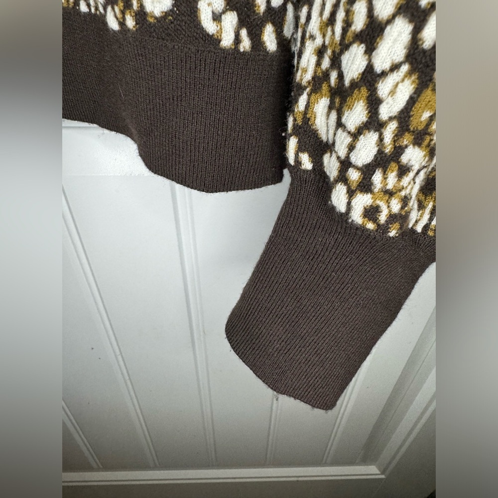 Ulla Johnson Black White Brown Printed Puff-Sleeve Crewneck Sweater - Picture 7 of 7